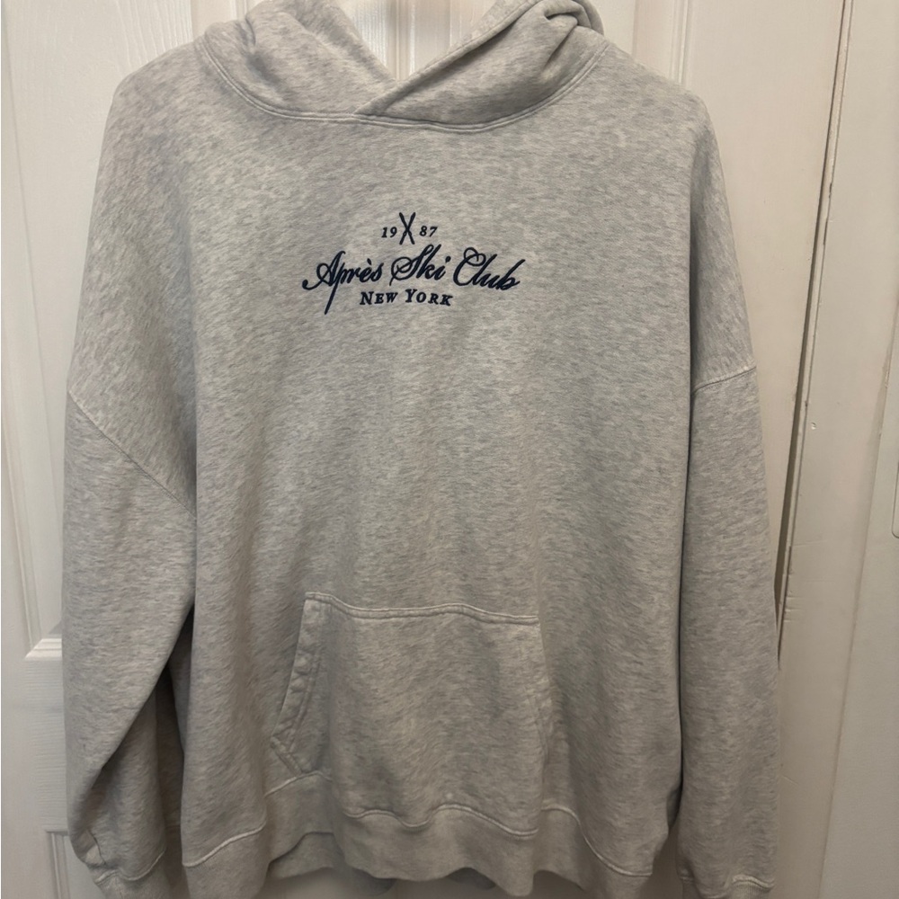 Hollister Light Gray Hoodie with Navy Print